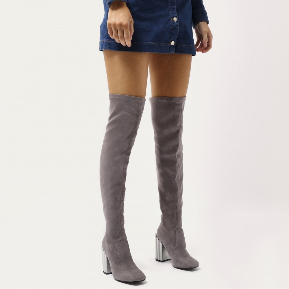 Grey over the knee boots